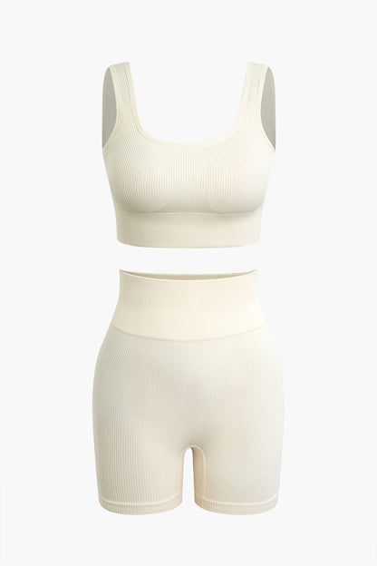 Sport-Set Damen Nahtlos Crop-Top Yoga-Shorts - BerlinGlamour