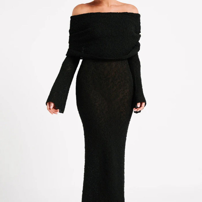 BerlinGlamour Langarm-Strickkleid im französischen Stil, einseitig, für Party und Strand geeignet