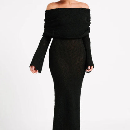 BerlinGlamour Langarm-Strickkleid im französischen Stil, einseitig, für Party und Strand geeignet
