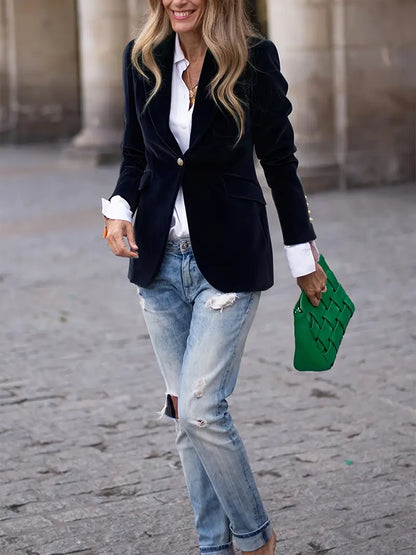 Damen Blazer Klassisch Ein-Knopf Verschluss Modern