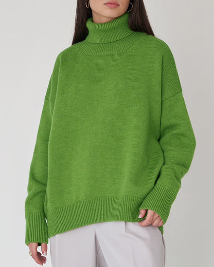Damen Oversize Pullover Lässig High Neck Groß