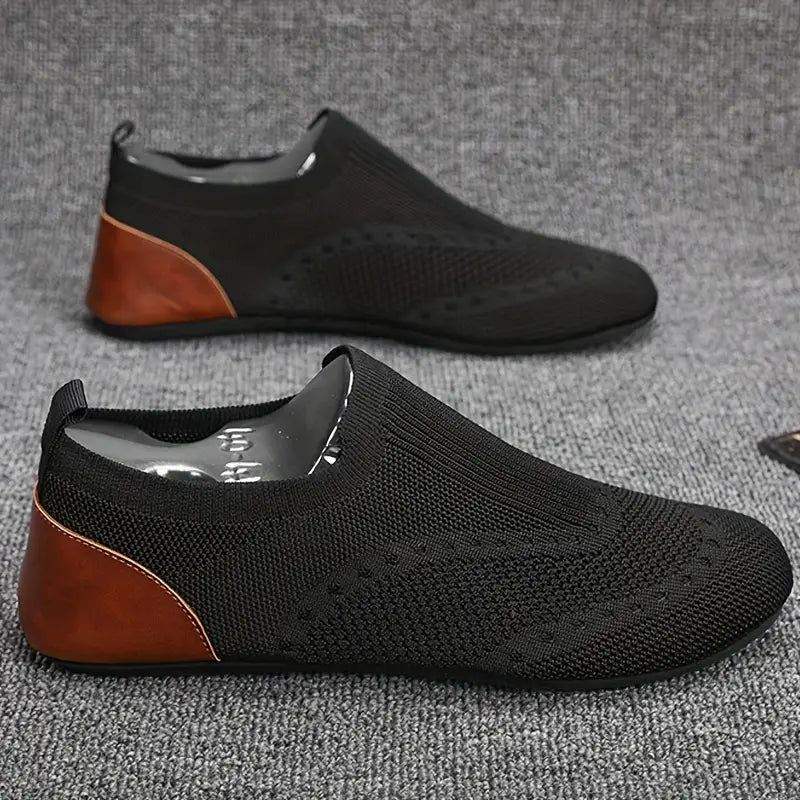 Herren Slip-On Schuhe Bequem Lederschuhe Schwarz