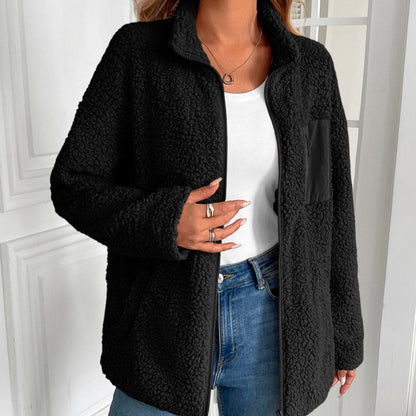 Fuzzy Jacke Damen Warm Winterlich Lässig Zip Up