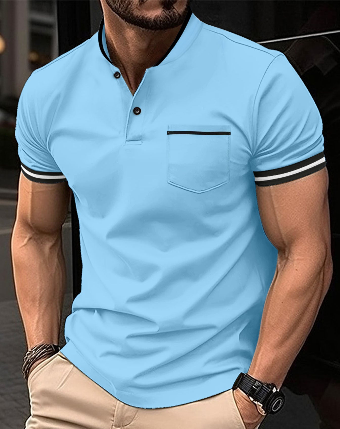 Herren Polo Blau Baumwolle Bequem Casual