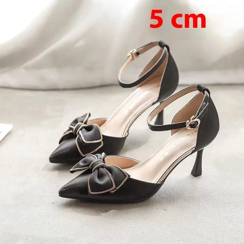 Damen Pumps mit Schleife und Spitzenabsatz Elegant Hochhackig