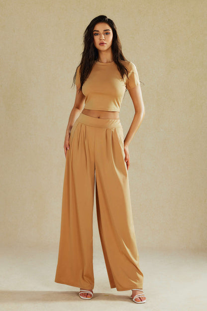 Elegantes Frauen Zweiteiler Set Crop Top Palazzo Hose