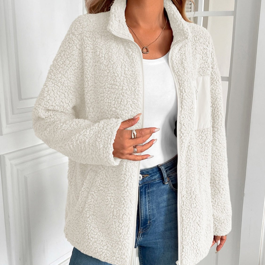 Fuzzy Jacke Damen Warm Winterlich Lässig Zip Up