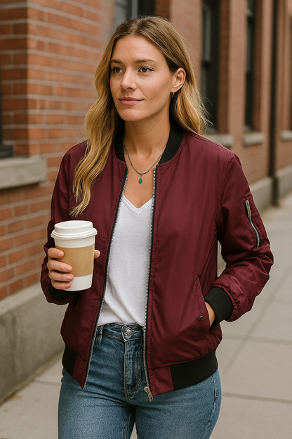Damen Bomberjacke Bequem Reißverschluss Modern - BerlinGlamour