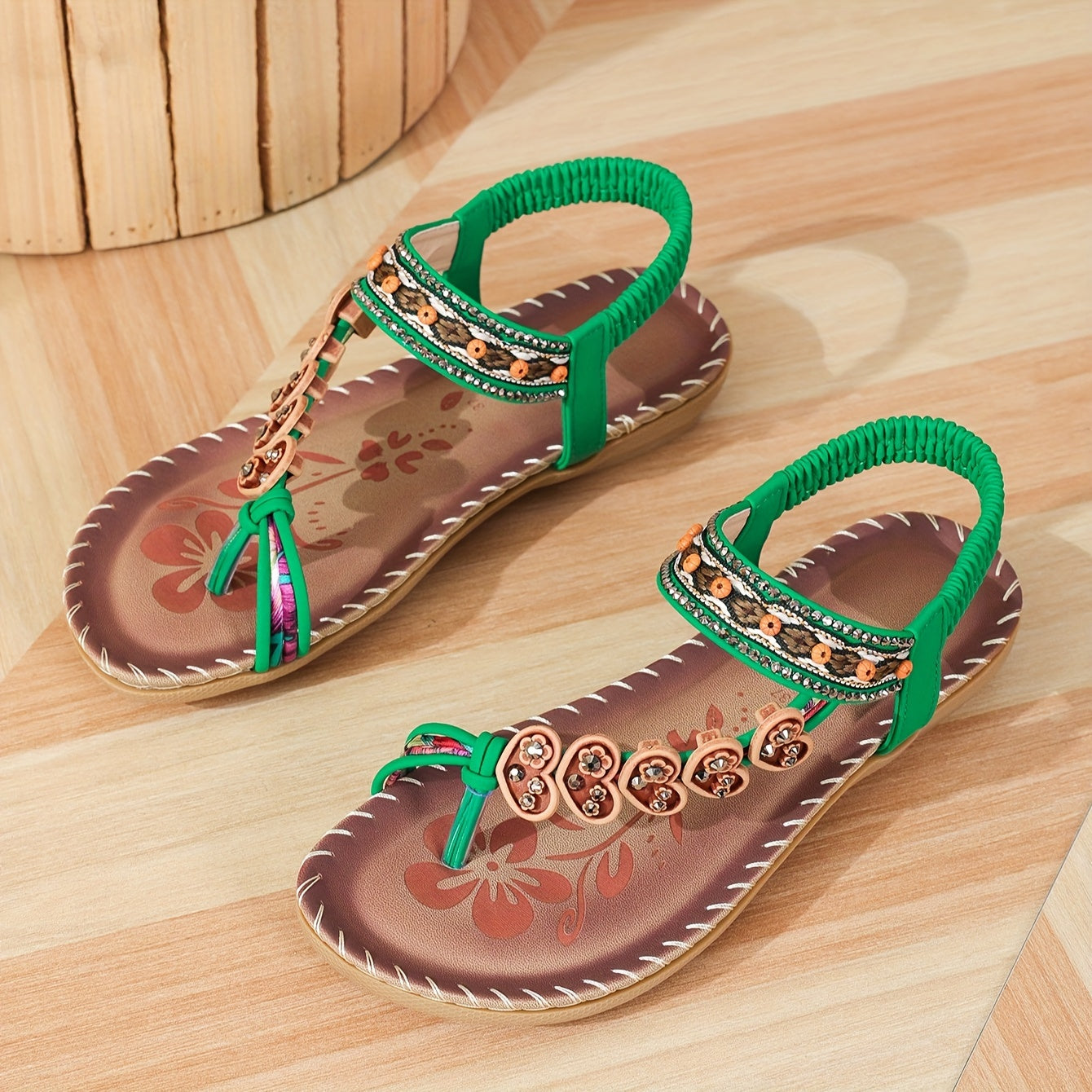 Damen Flache Schuhe Sommer Blumen Riemen Sandalen
