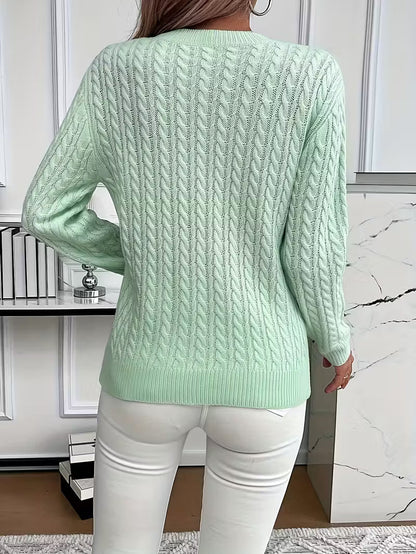 Damen Strickpullover Zopfmuster Weich Warm Winter
