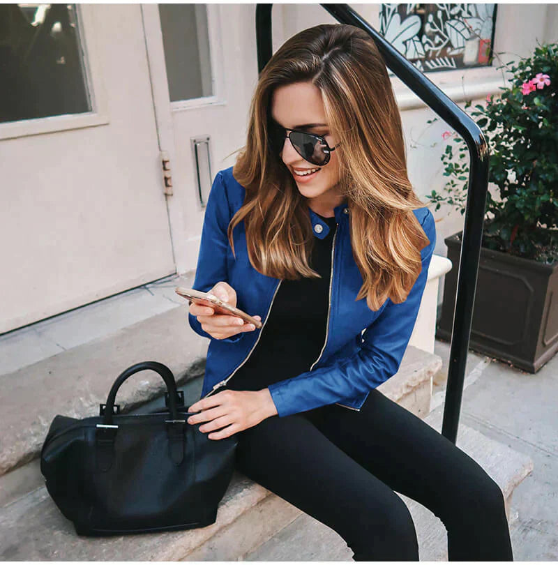 Leder Bikerjacke Italienisch Schwarz Damen