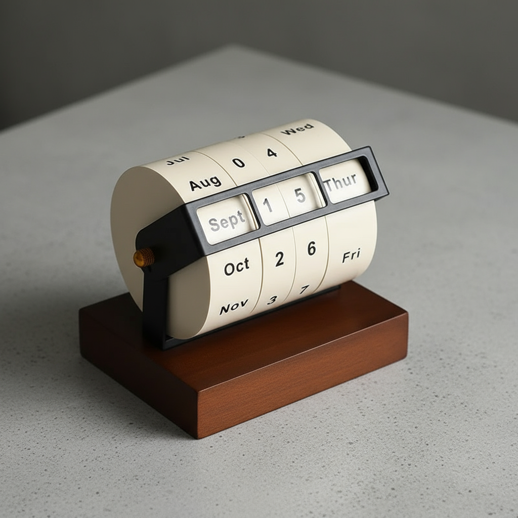Holz Schreibtischkalender Rotierend Mid Century Design