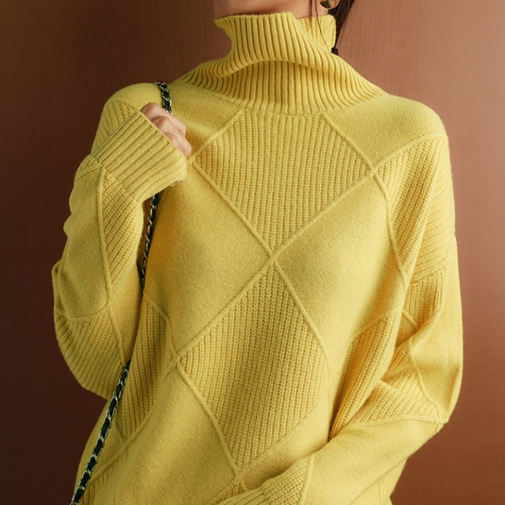 Weicher Rollkragenpullover Zopfmuster Frauenpullover