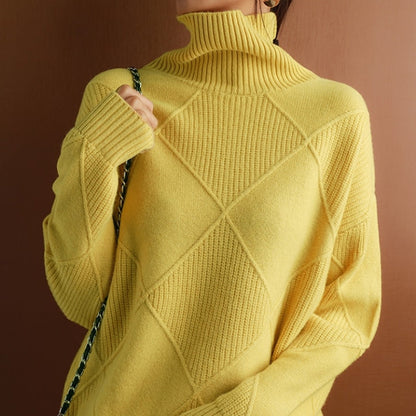 Weicher Rollkragenpullover Zopfmuster Frauenpullover