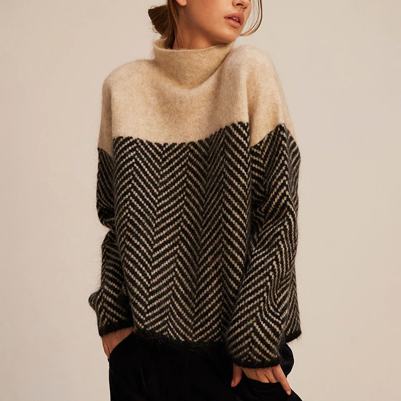 Damen Strickpullover Lockere Passform Hochkragen - BerlinGlamour