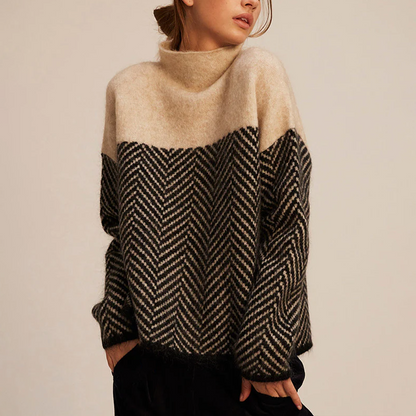 Damen Strickpullover Lockere Passform Hochkragen - BerlinGlamour