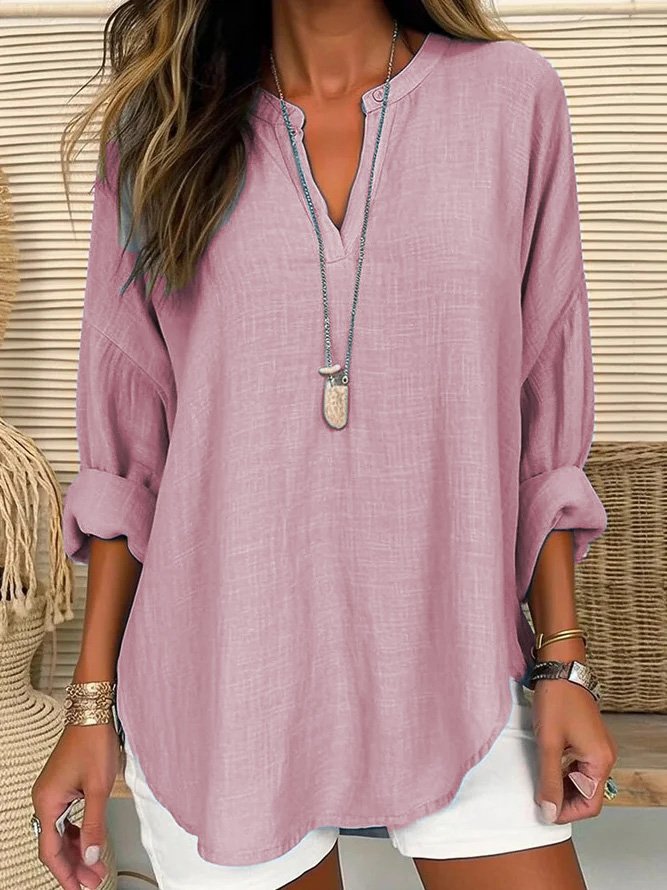 Leinenbluse Damen Lockere Knopfverschluss Sommer