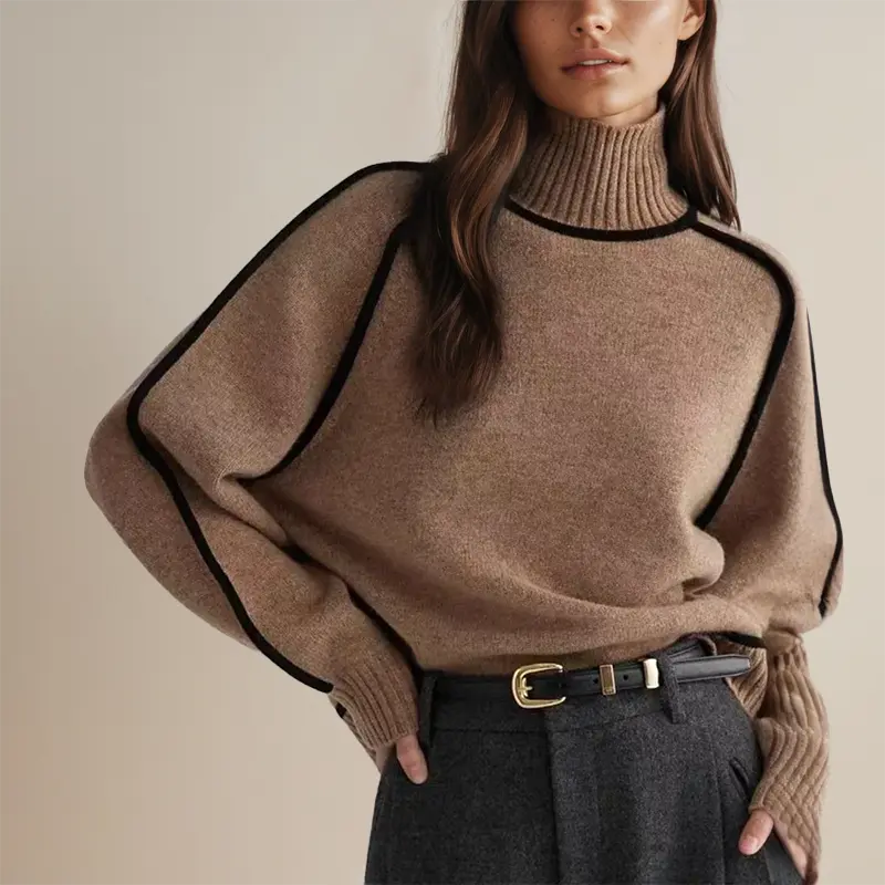 Strickpullover Damen Rollkragen Streifen Modern - BerlinGlamour