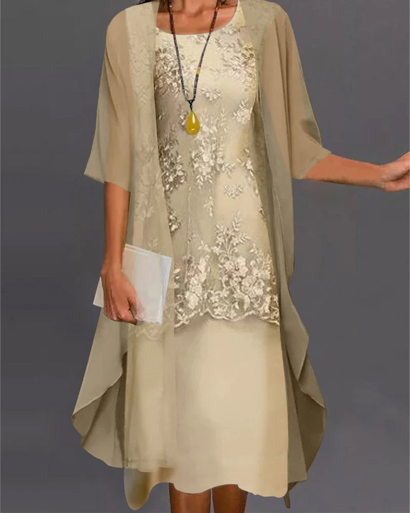 Festliches Chiffon Kleid Damen Midi Lang