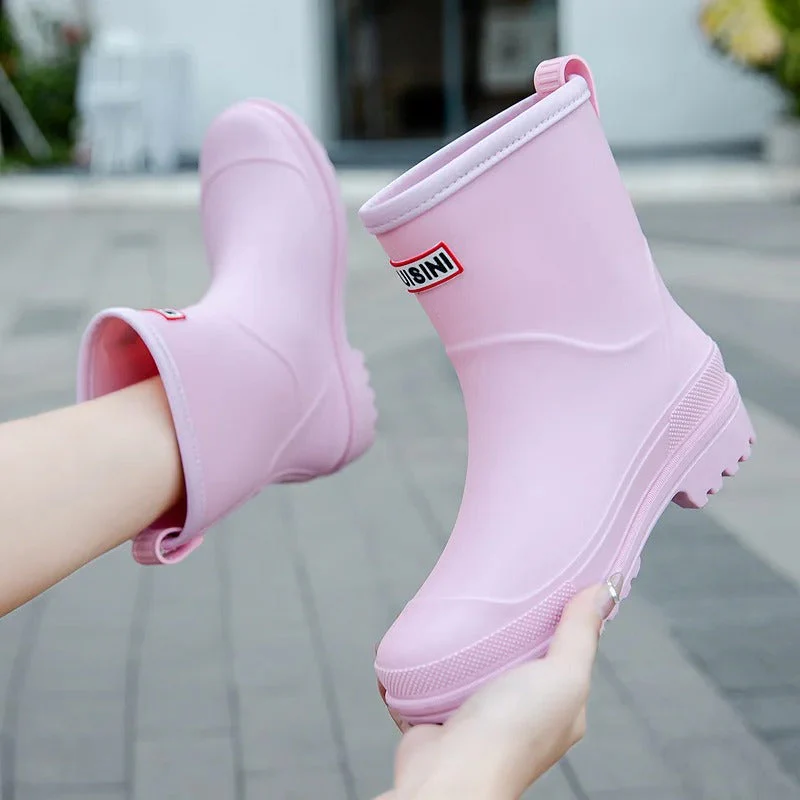 Damen Gummistiefel Wasserdicht Stiefel Boots Schwarz