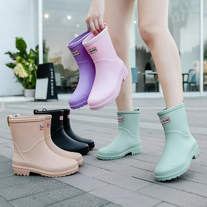 Damen Gummistiefel Wasserdicht Stiefel Boots Schwarz