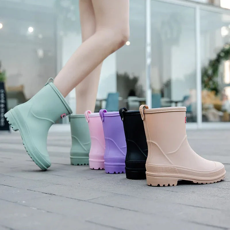 Damen Gummistiefel Wasserdicht Stiefel Boots Schwarz