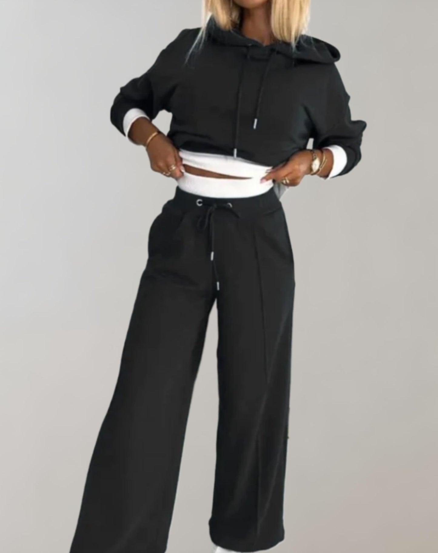Damen Loungeset Kapuze Weite Hose Bequem - BerlinGlamour