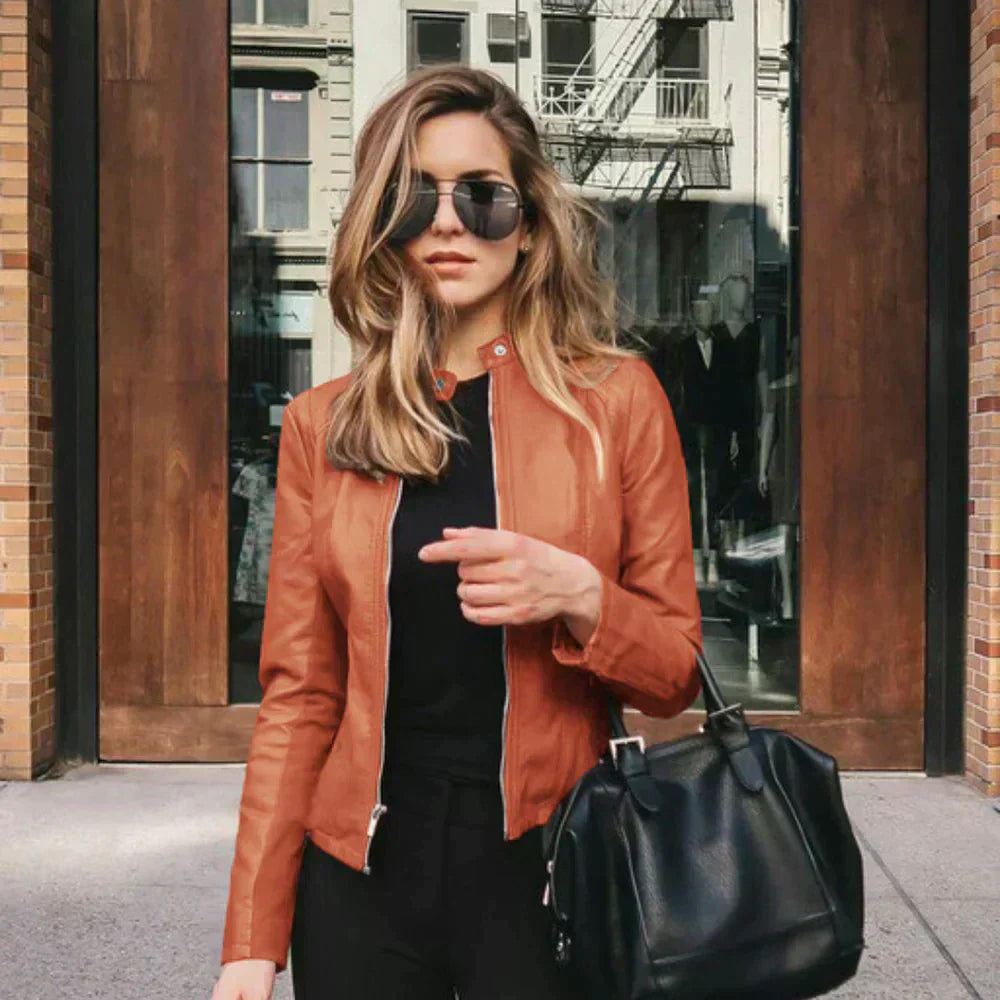 Leder Bikerjacke Italienisch Schwarz Damen