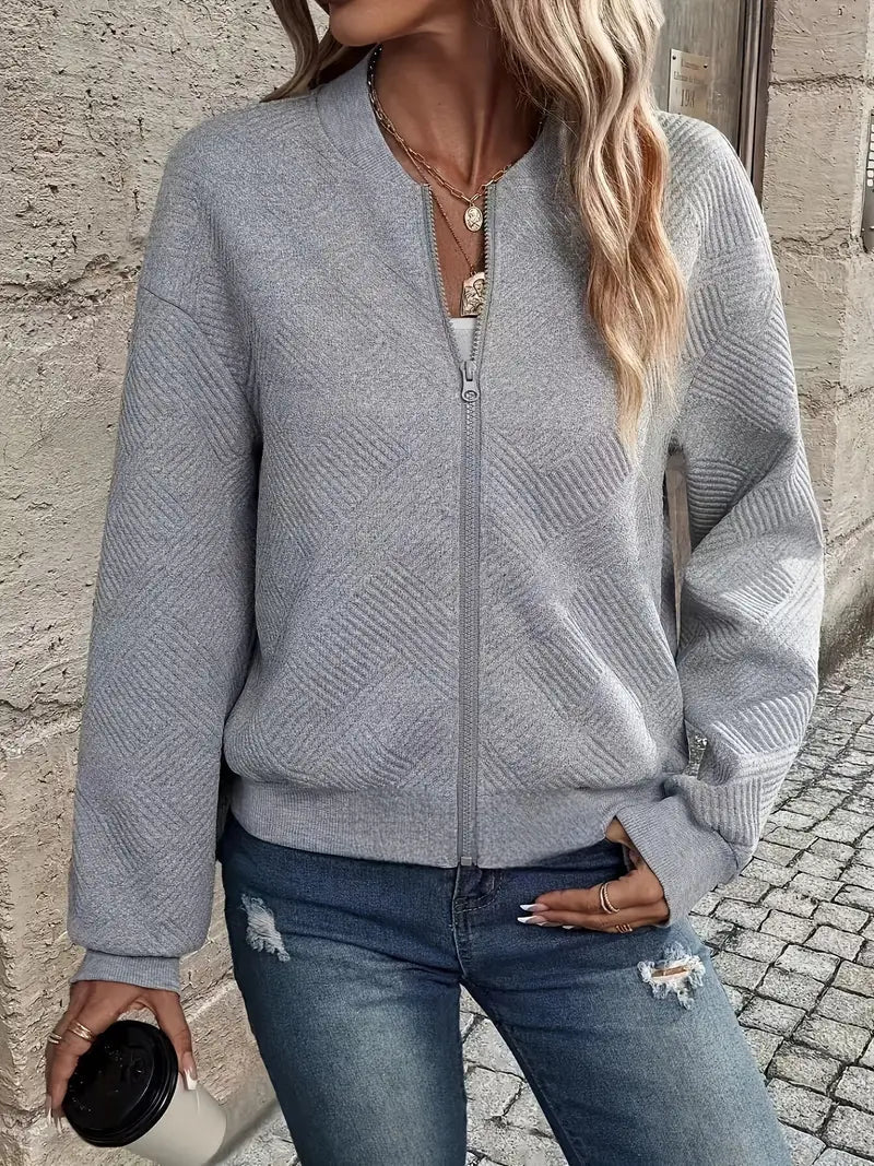 Damen Strickjacke Mit Reißverschluss und Struktur Modern