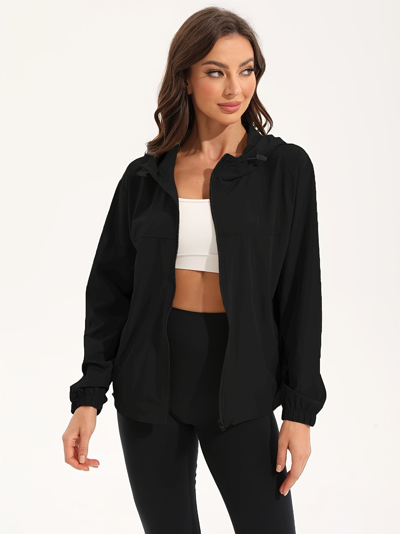 Wasserabweisende Frauen Sportjacke mit Kapuze Schwarz - BerlinGlamour