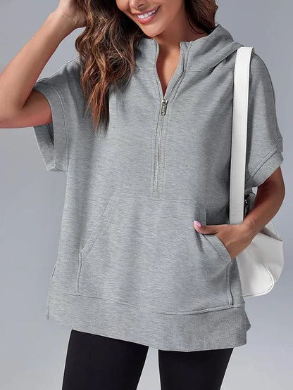 BerlinGlamour Kurzarm-Pullover mit Halb-Reißverschluss