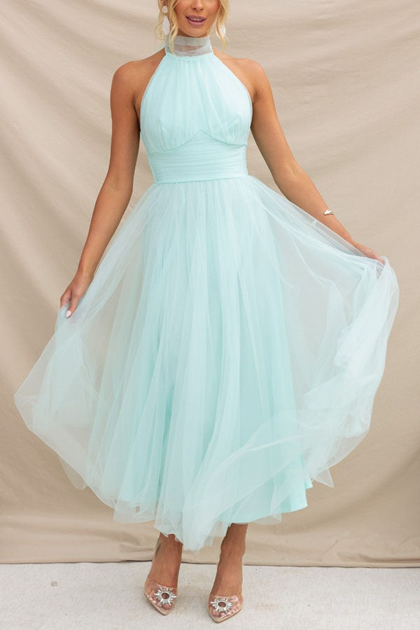Halterneck Tüllkleid Mit Schleier A-Linie Elegant