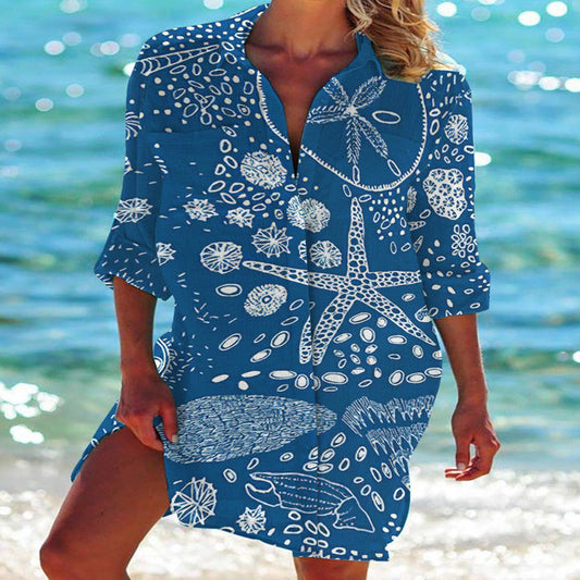 Strandkleid, Strickjacke, Badeanzug, Damenmode, BerlinGlamour Print-Hemd für den Urlaub