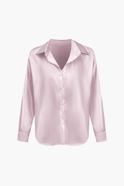 Elegante Bluse Langarm Seiden-Satin Damenbluse