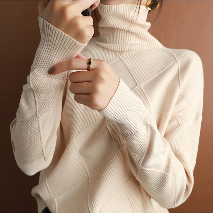 Weicher Rollkragenpullover Zopfmuster Frauenpullover