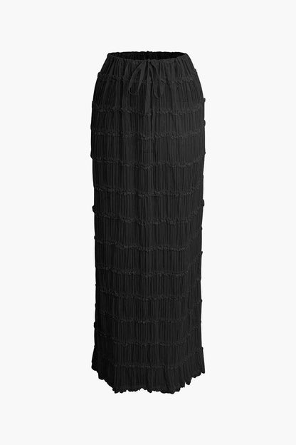 Frauen Zweiteiler Set Plissee Top Maxirock Romantisch