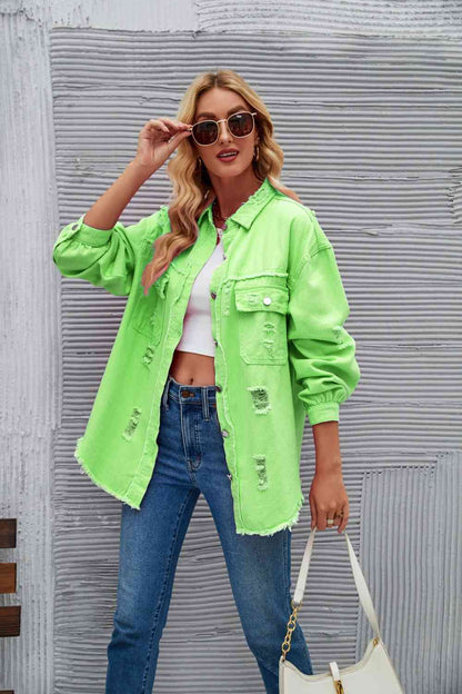 Rohsaum Denimjacke Zerrissen Trendig Frauenjacke