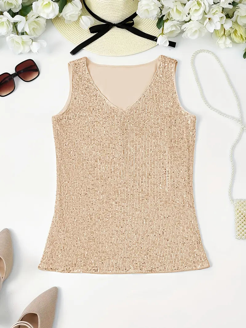 Elegantes Pailletten Top Ärmellos Damen Oberteil Glitzer
