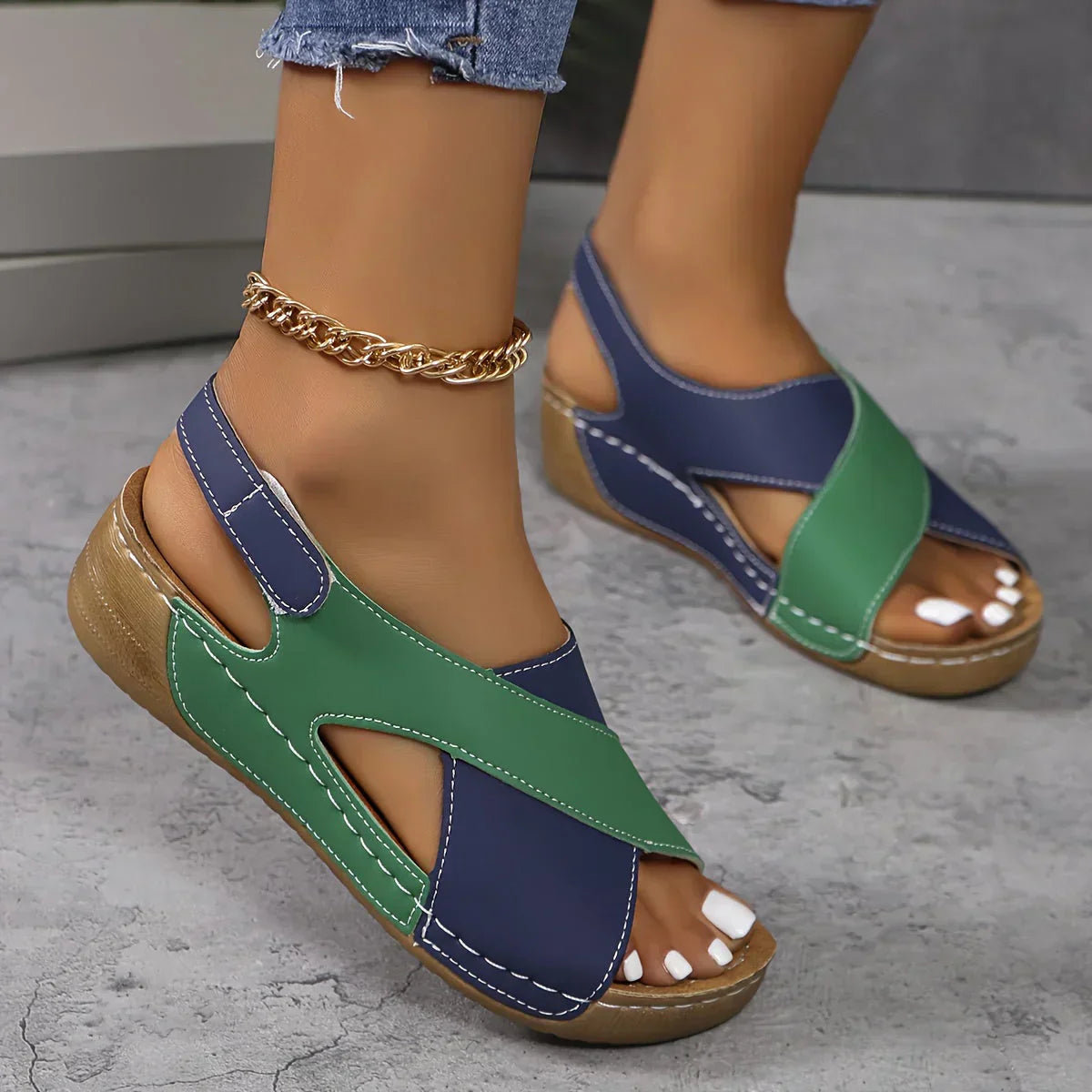 Mabel Damen-Keilsandalen mit farblich abgesetztem Absatz