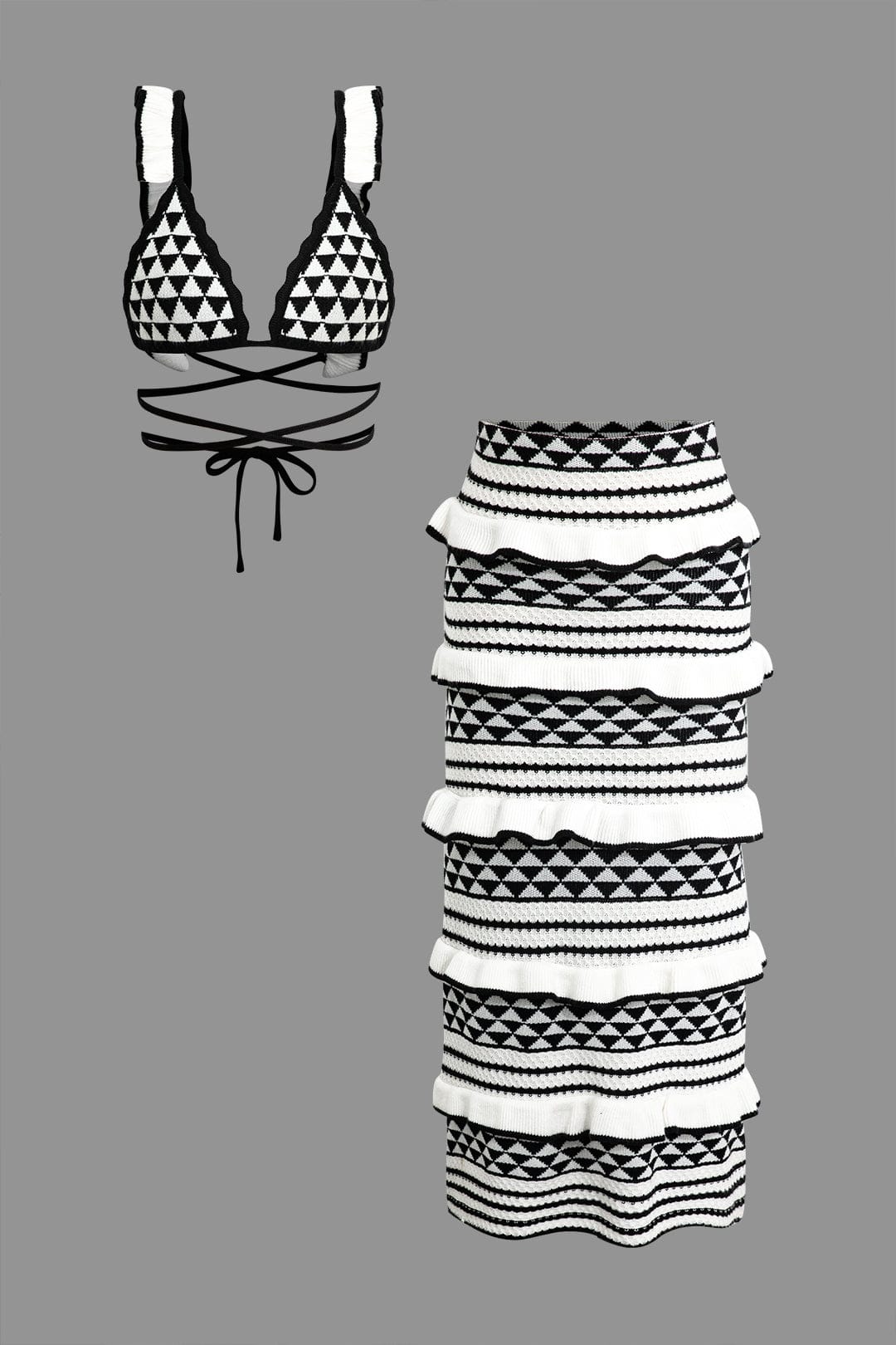 Strand-Bikini Set Häkel Top mit Rüschenrock - BerlinGlamour
