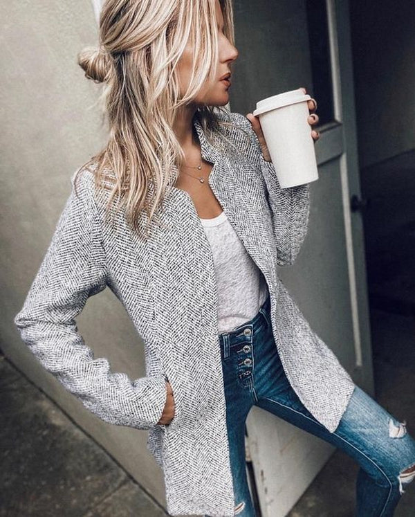Lässiger Blazer Langärmlig Modern - BerlinGlamour