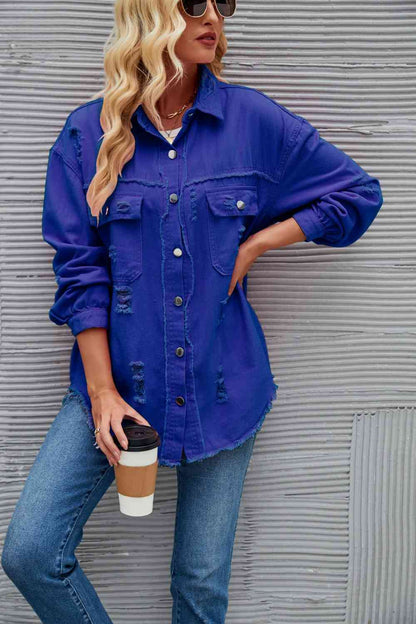 Rohsaum Denimjacke Zerrissen Trendig Frauenjacke