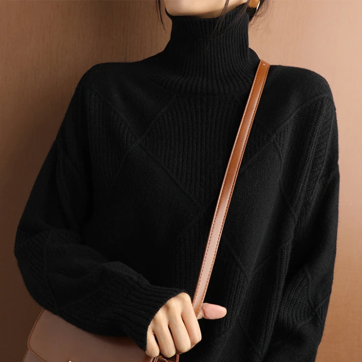 Weicher Rollkragenpullover Zopfmuster Frauenpullover