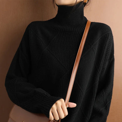 Weicher Rollkragenpullover Zopfmuster Frauenpullover