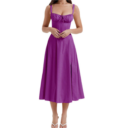 BerlinGlamour Sommerkleid: schmal geschnittenes Überknielanges Kleid mit Rückenausschnitt