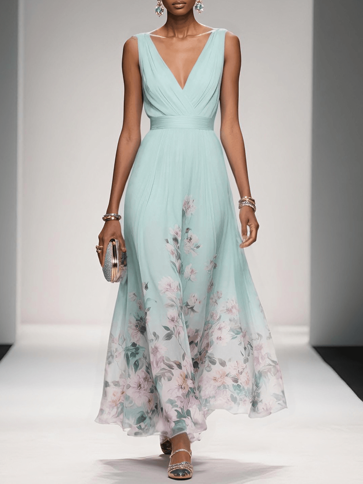 Damen Maxikleid Sommer Florales Leicht