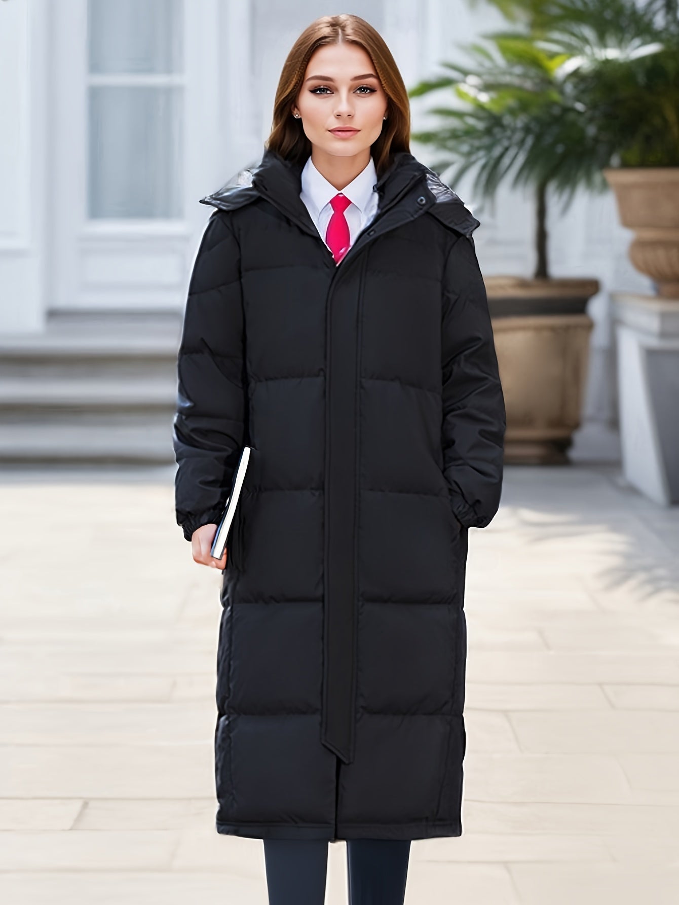 Wintermantel Damen Lang Pufferjacke mit Kapuze Warm