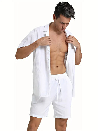 Herren Leinenanzug Atmungsaktiv 2-teilig Hemd Hose