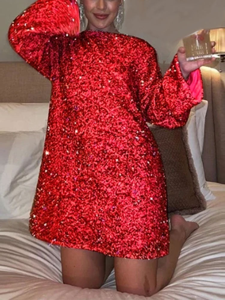 Kleid von Barbara: Pailletten, Schleife am Rücken, Rundhals