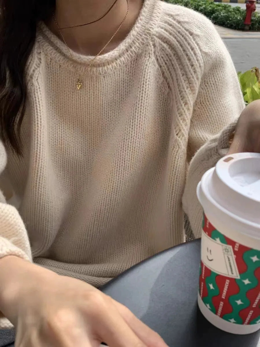 Damen Oversize Pullover Strick Großzügig Bequem